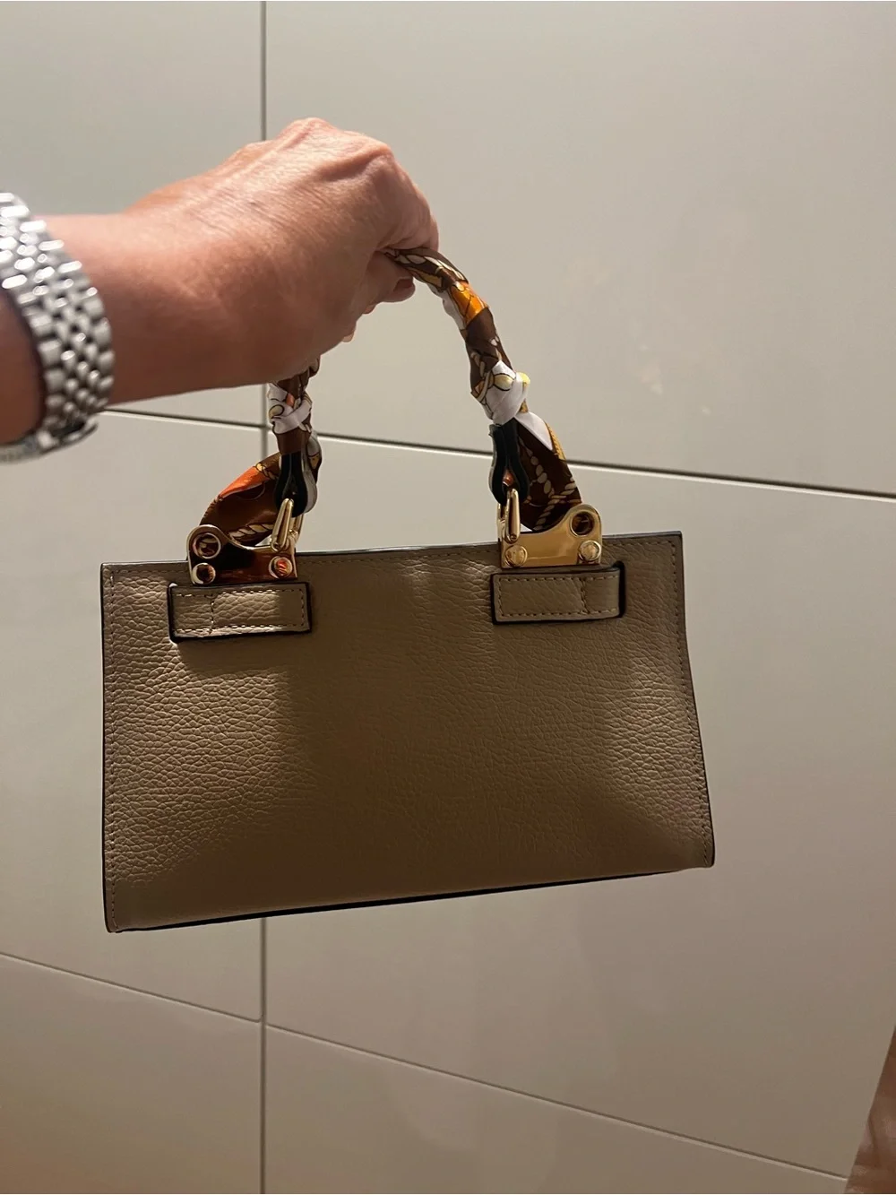Taupe Top-Handle Women’s Leather Bag with Gold Hardware
